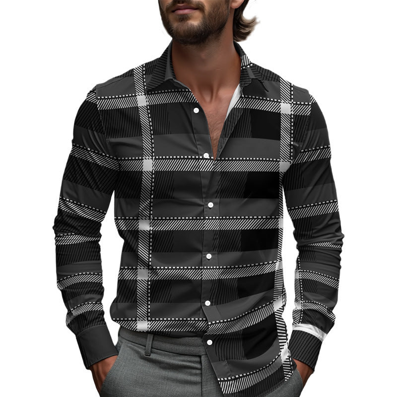 Men's Printed Long-Sleeve Lapel Collar Shirt