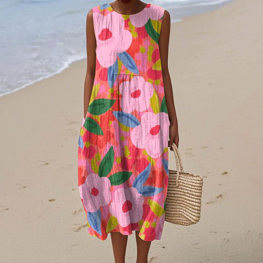 Women's 3D Floral Print Sleeveless A-Line Dress