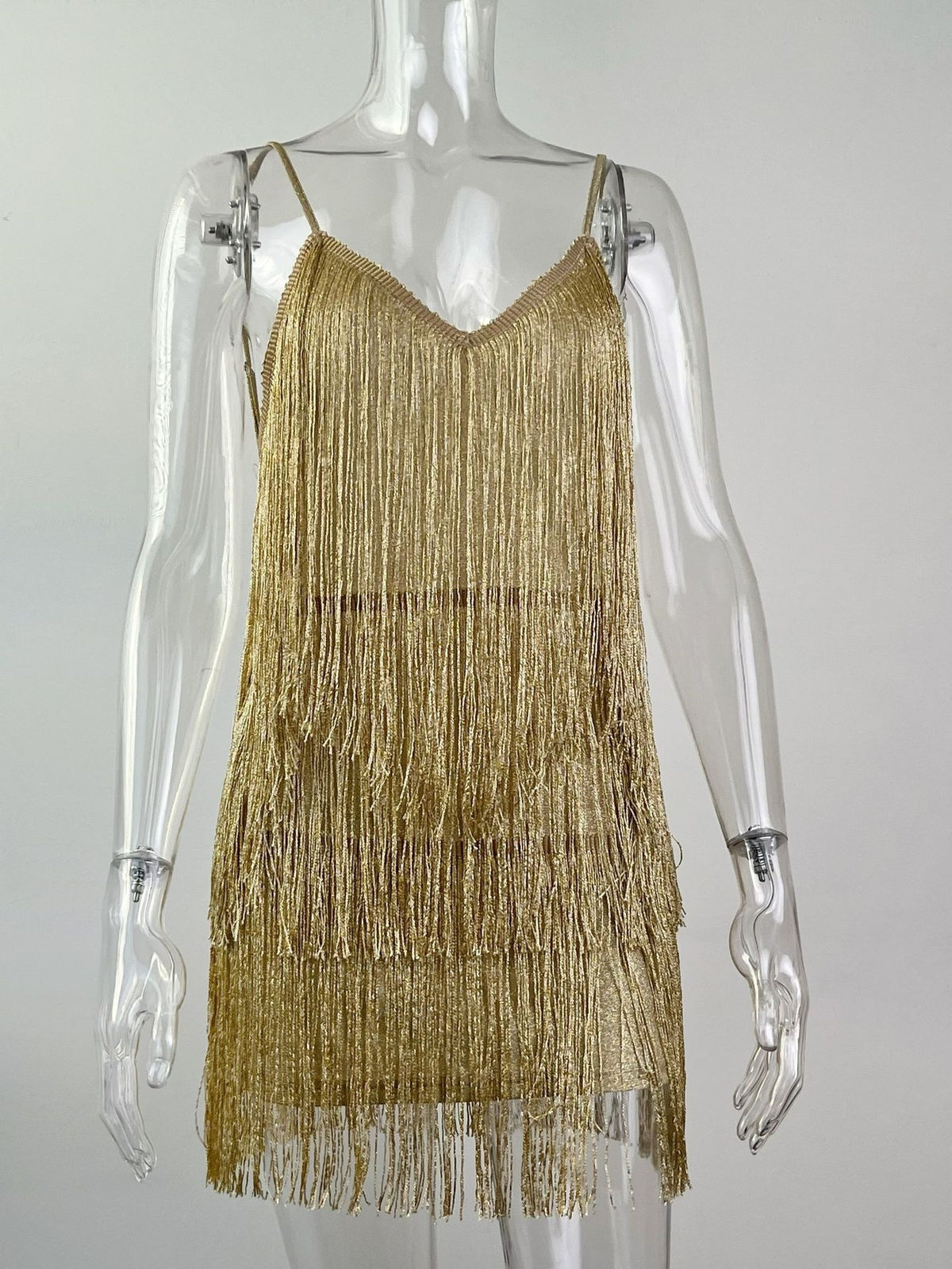 Women's Sequin Tassel Spaghetti Strap Mini Dress