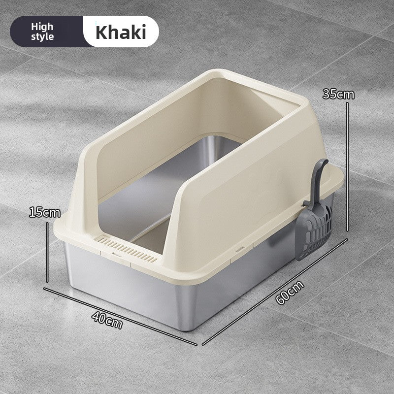 High-Fence Stainless Steel Cat Litter Box