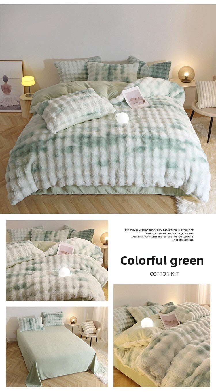 Rabbit Fur Plush Thickened Milk Velvet Bedding Set