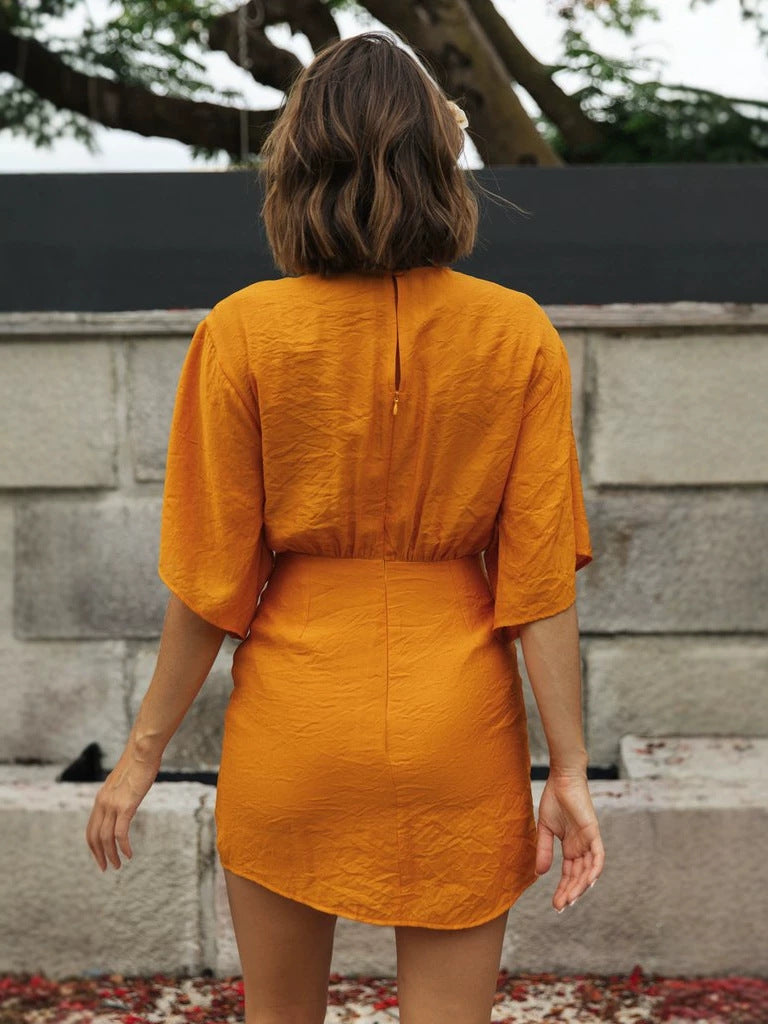 Women's Batwing Sleeve Tie-Up Irregular Hem Dress