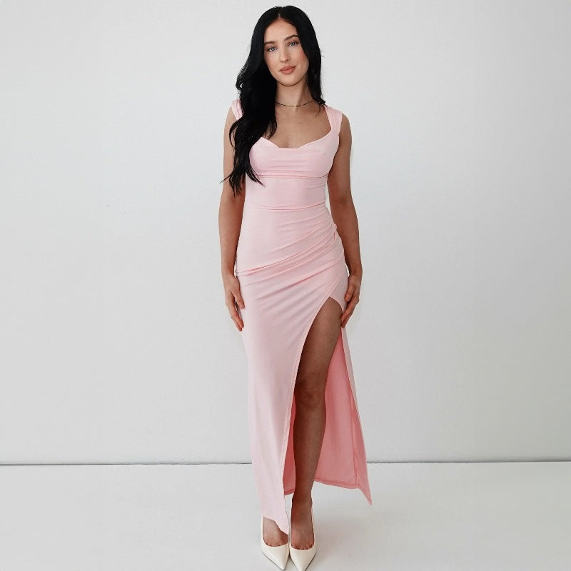 Women's Sleeveless Backless Lace-Up Dress with Side Slit