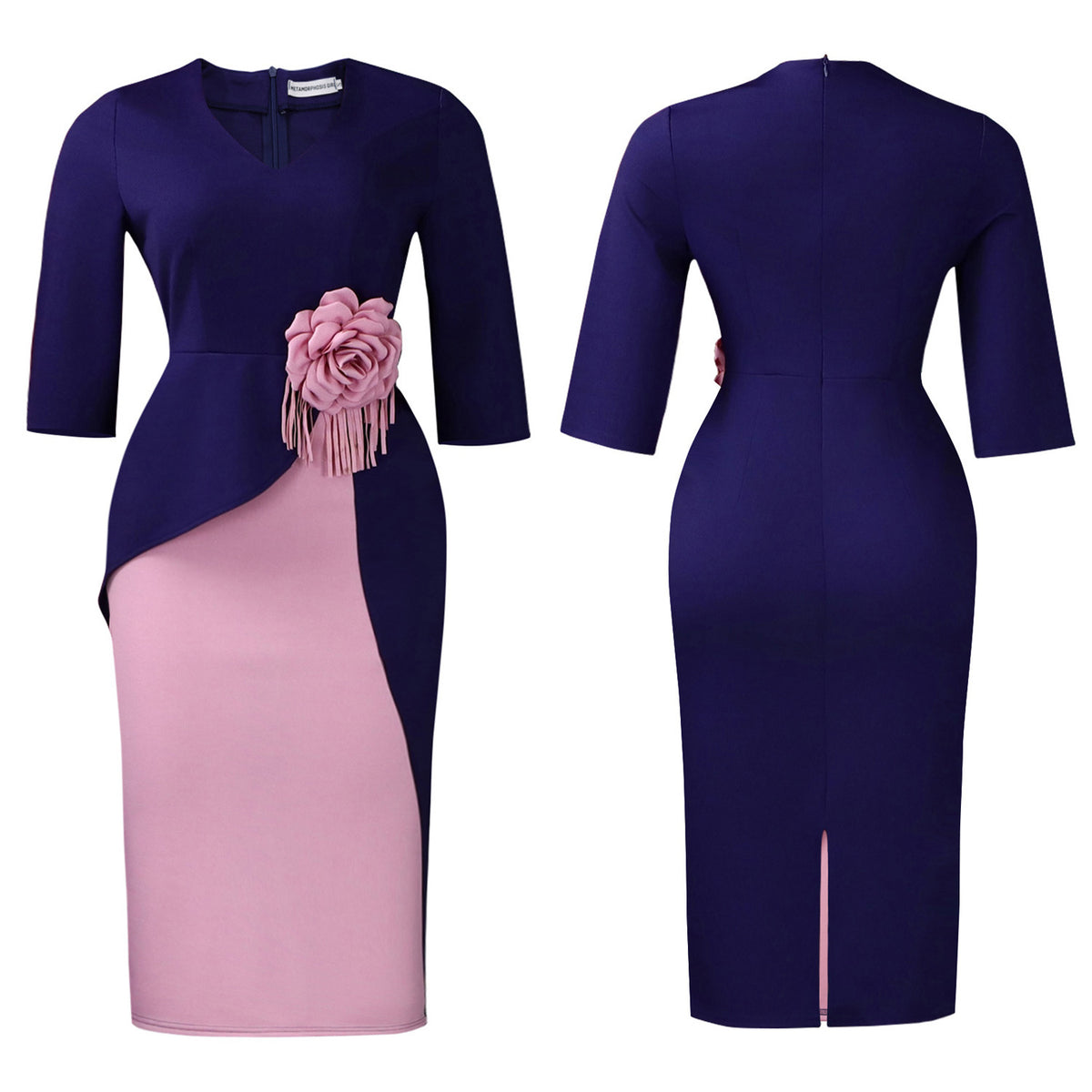 Women's Floral Pleated Half-Sleeve Dress
