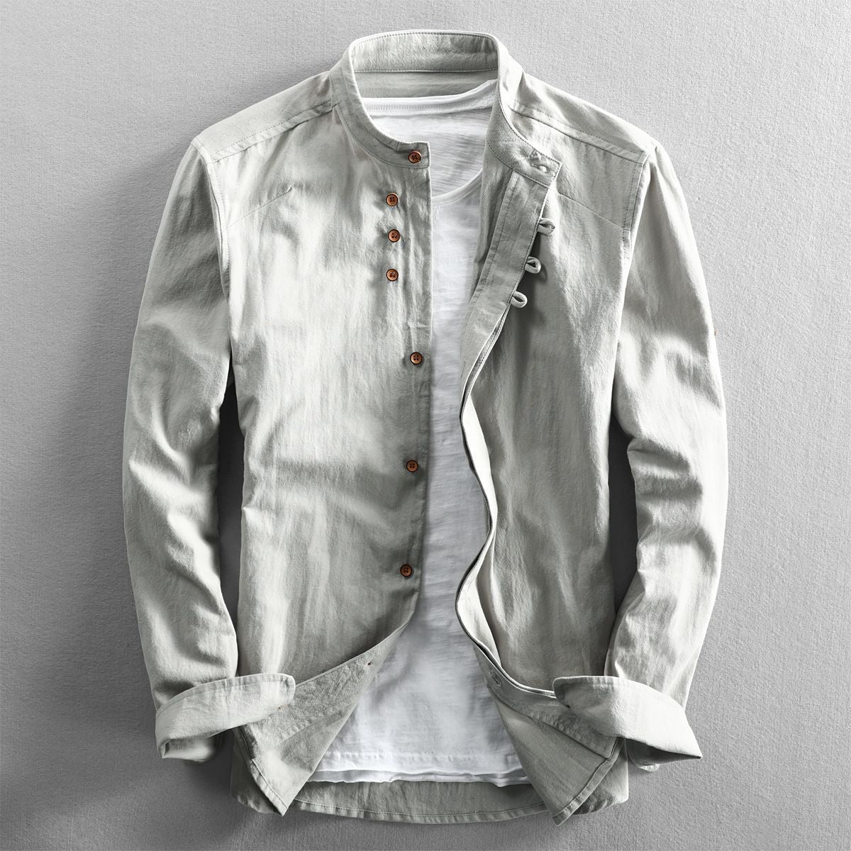 Men's Long-Sleeve Chinese-Style Stand Collar Shirt