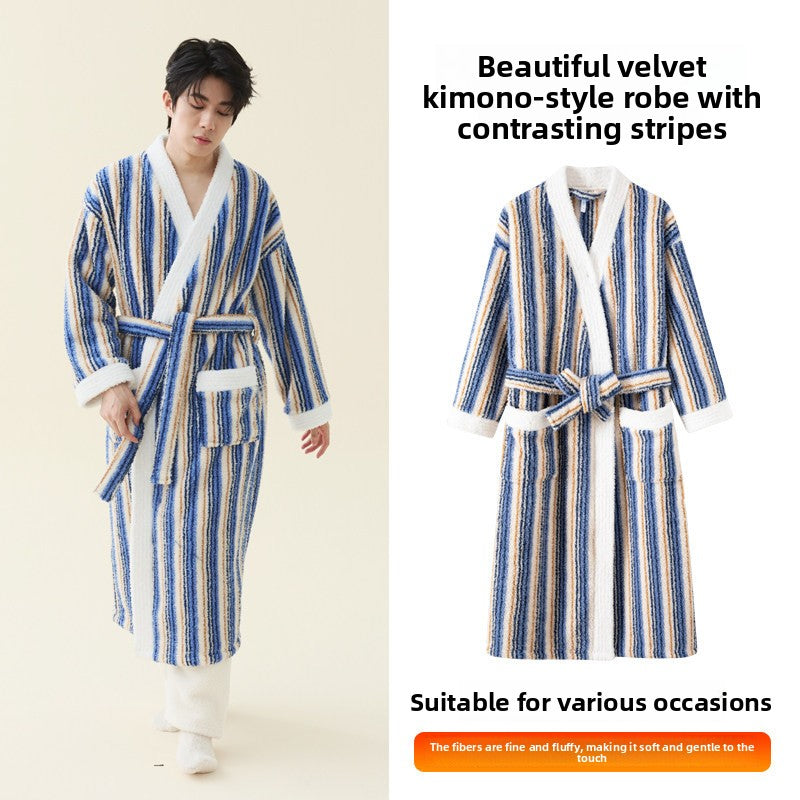 Men's Coral Fleece Kimono Bathrobe