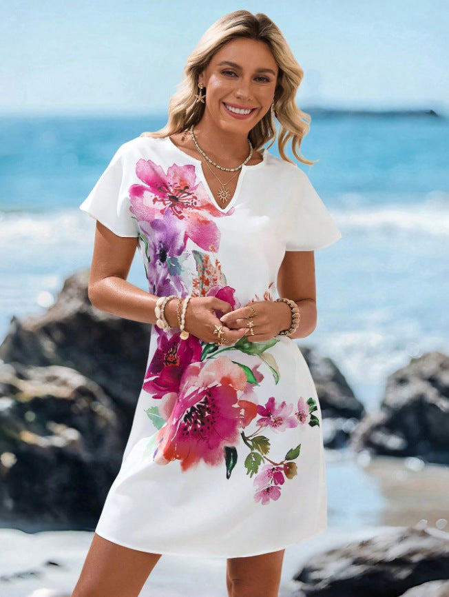 Women's V-Neck Starfish Print Short Sleeve Dress