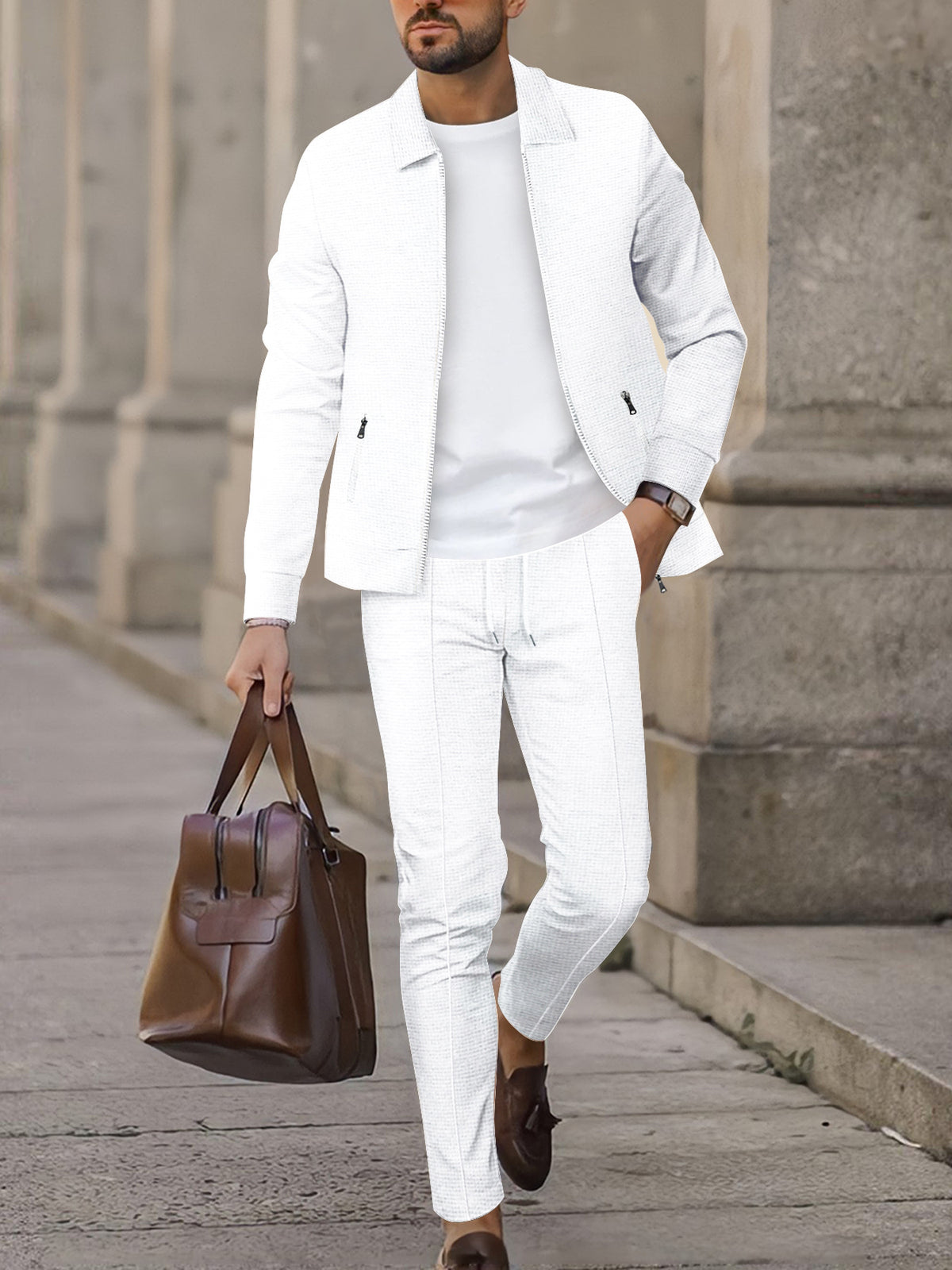 Men's Waffle Knit Zip-Up Track Suit