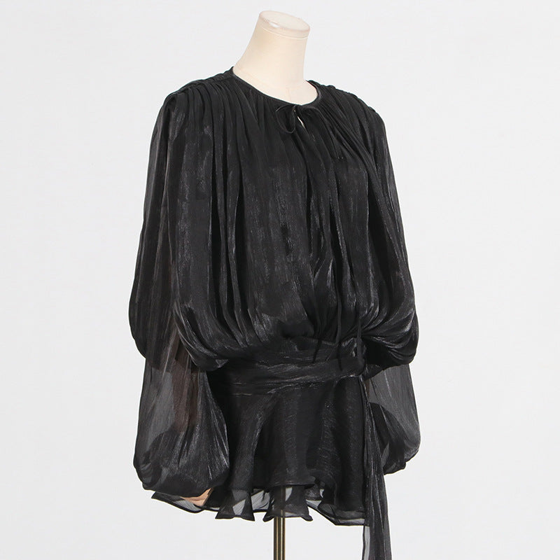 Women's Ruffled Hem Long Sleeve Dress