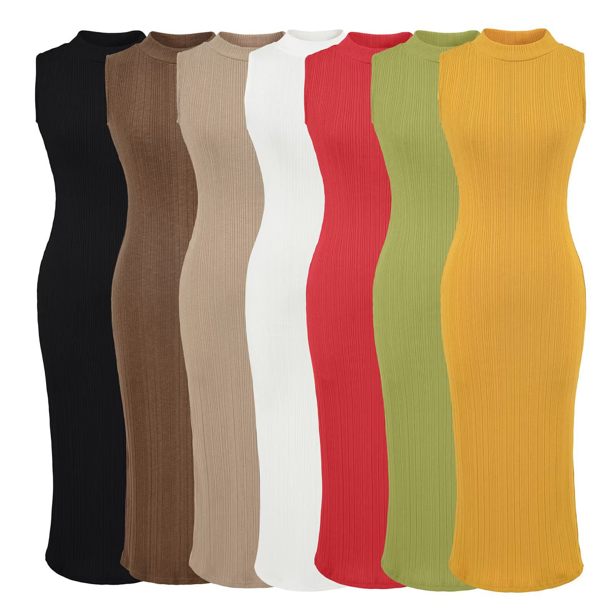 Women's Round Neck Elastic Waist Slit Dress
