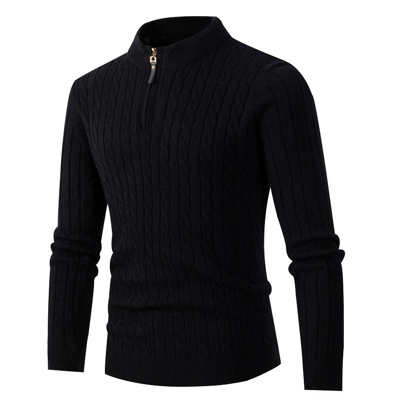 Men's Thickened Zipper Collar Long Sleeve Knit Sweater