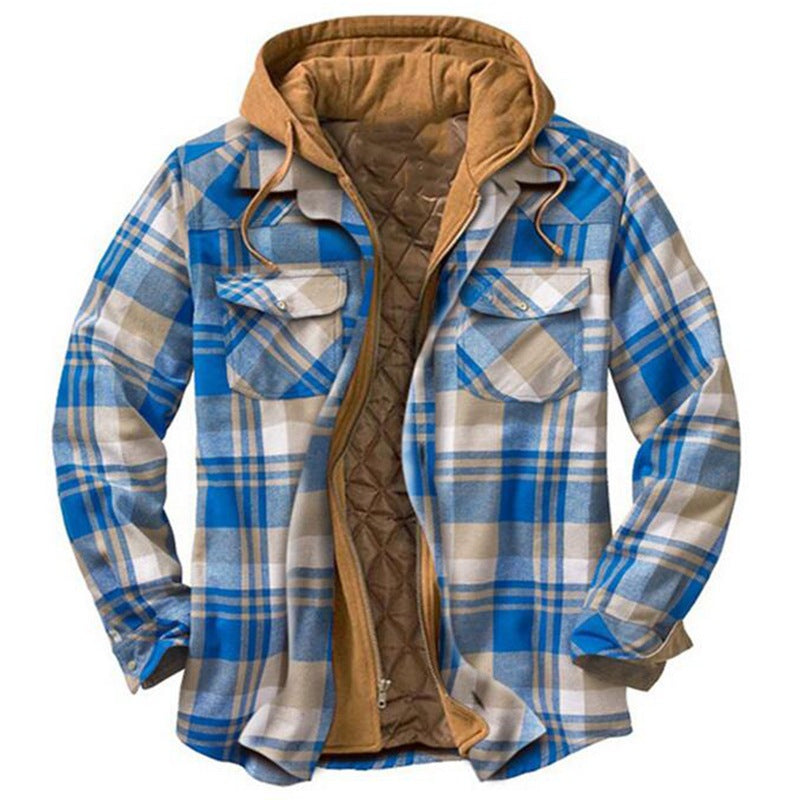 Men's Plaid Hooded Quilted Jacket