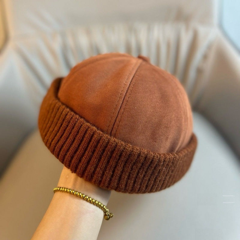 Cotton Blend Brimless Beanie in Orange