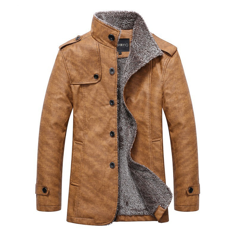 Men's Pleated Leather Winter Coat