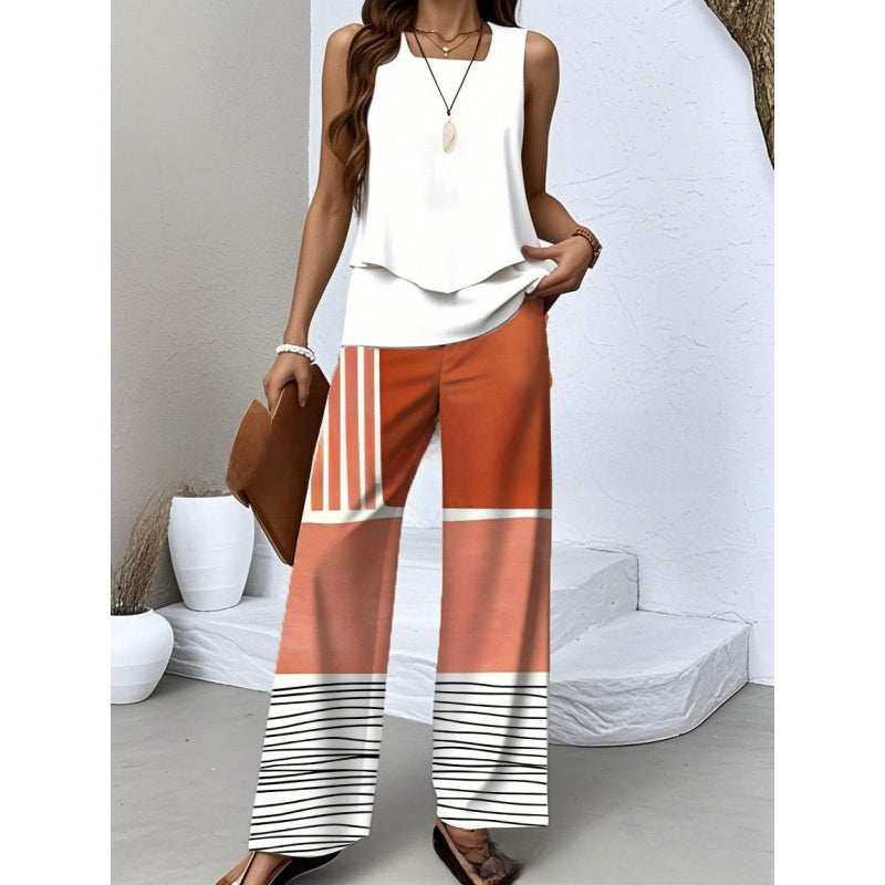 Women's Sleeveless Floral Print Tank Top and Pants Set