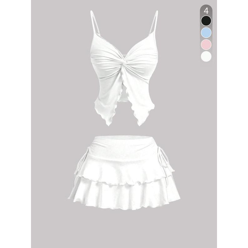 Women's Sleeveless Camisole Top and Tiered Mini Skirt Set