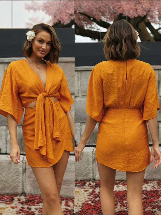 Women's Batwing Sleeve Tie-Up Irregular Hem Dress