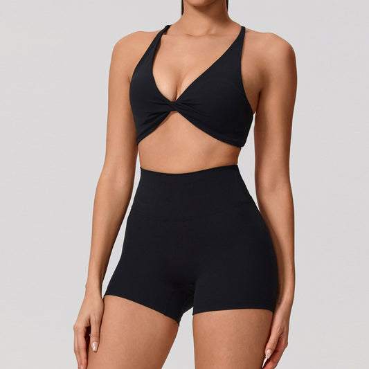 Cross-Back Sports Bra and Bottoms Set