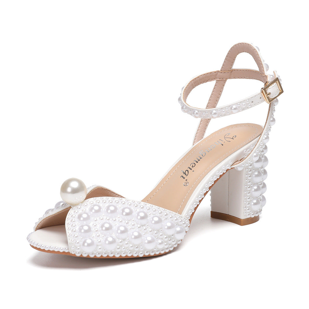 Women's Rhinestone Pearl Wedding Heels