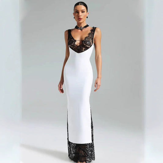 Women's Sleeveless Strap V-Neck Lace Dress