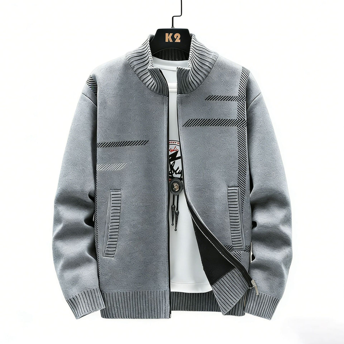 Men's Fleece-Lined Stand Collar Cardigan Sweater