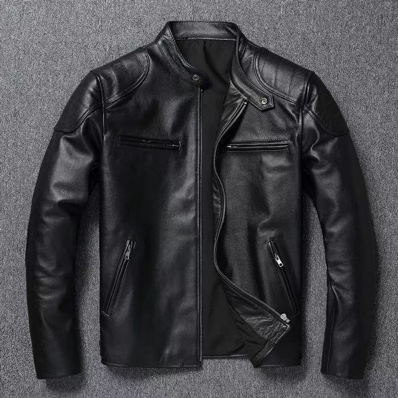 Men's Vintage PU Leather Jacket with Stand Collar