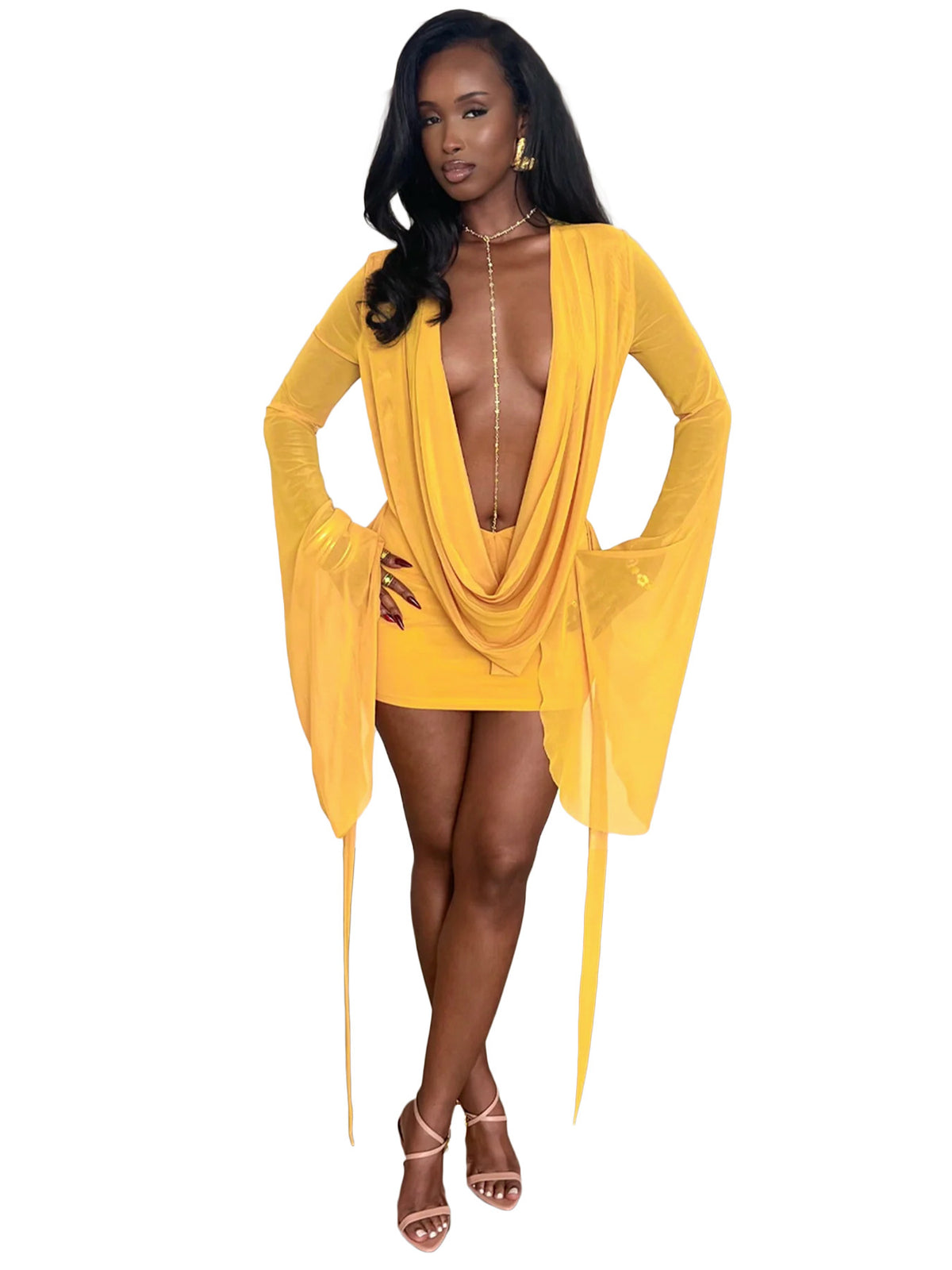 Women's Mesh Deep V-Neck Open Back Bodycon Dress