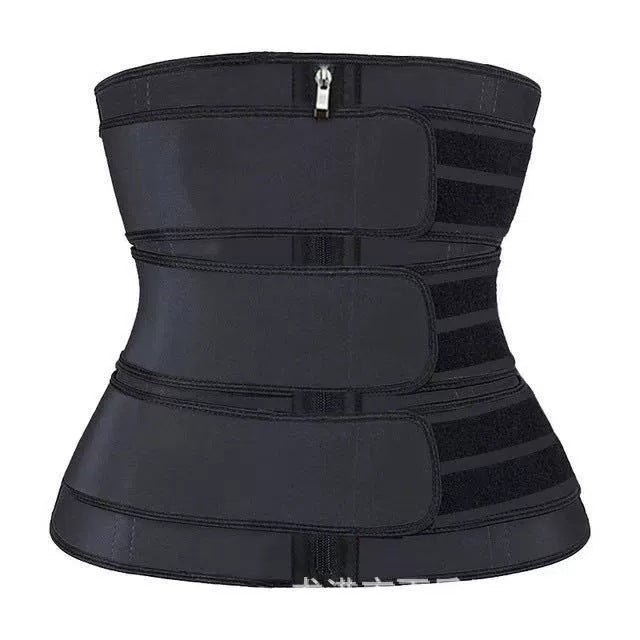Adjustable Waist Support Compression Belt in Black Zipper Triple-Belt