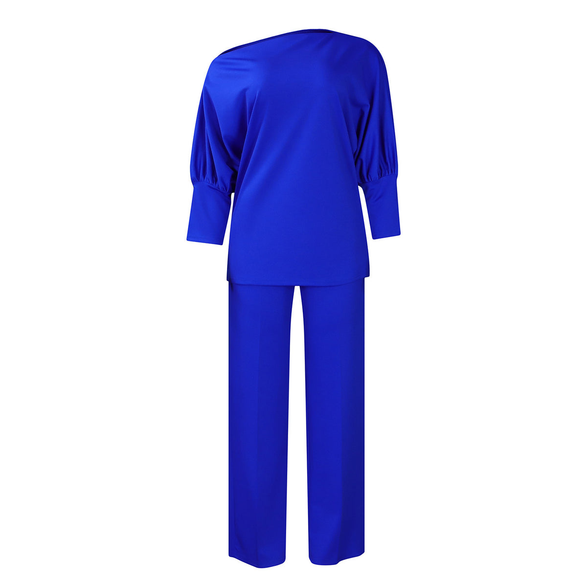 Women's Asymmetrical Neck Top and Wide-Leg Pants Set