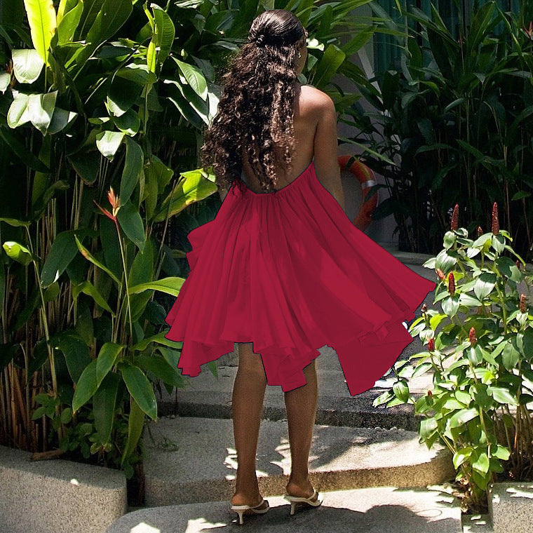 Women's Backless Lace-Up Halter Dress