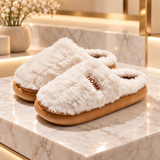 Fleece-Lined Suede Slippers with Thick Sole