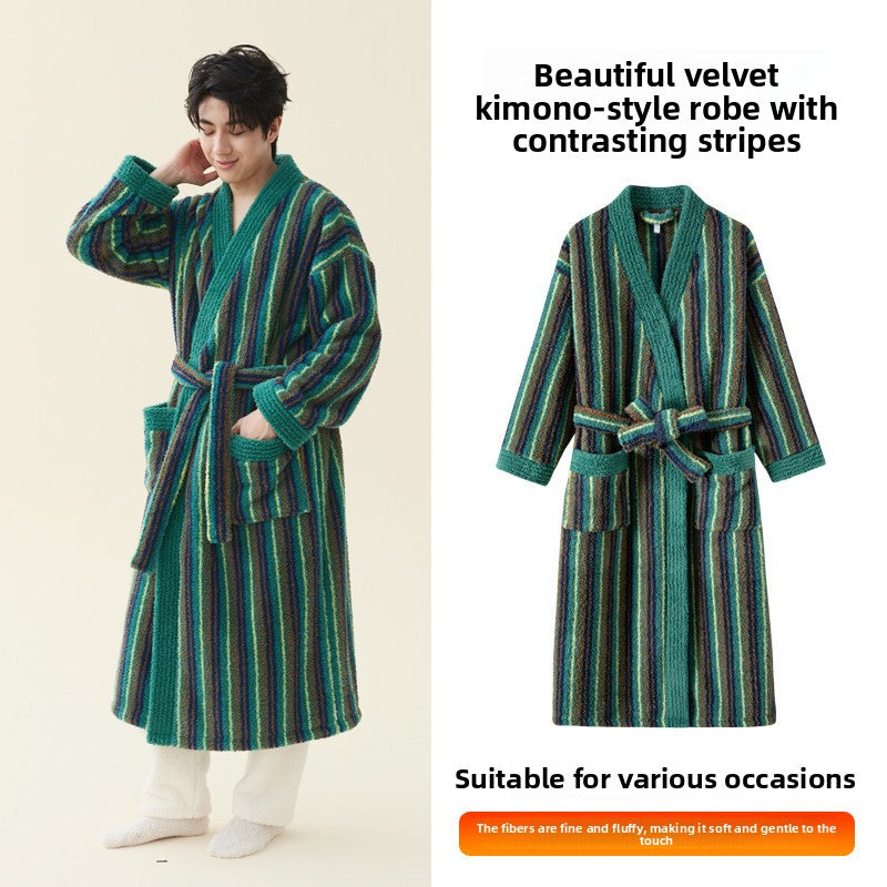 Men's Coral Fleece Kimono Bathrobe