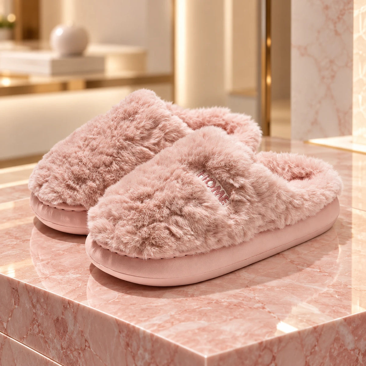Fleece-Lined Suede Slippers with Thick Sole