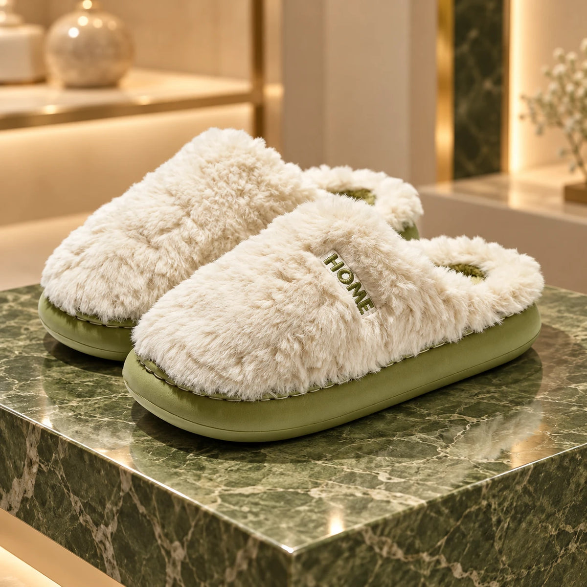 Fleece-Lined Suede Slippers with Thick Sole