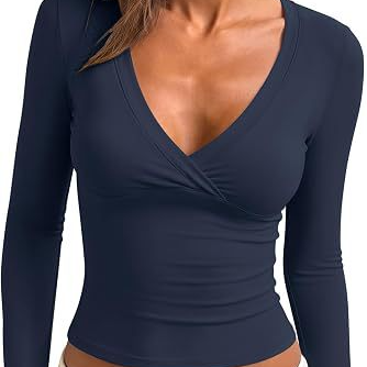 Women's V-Neck Slim Fit Long Sleeve Top