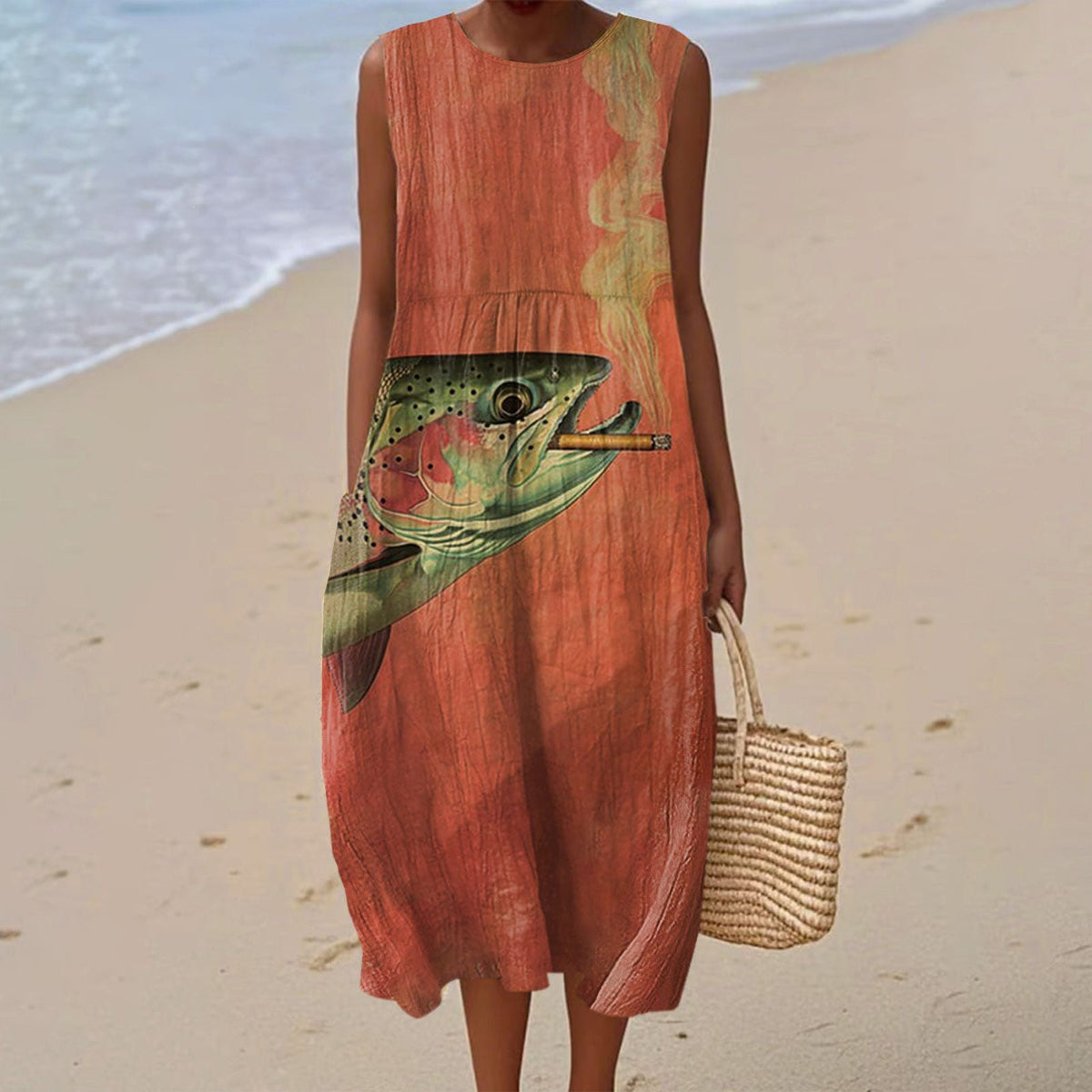 Women's 3D Floral Print Sleeveless A-Line Dress