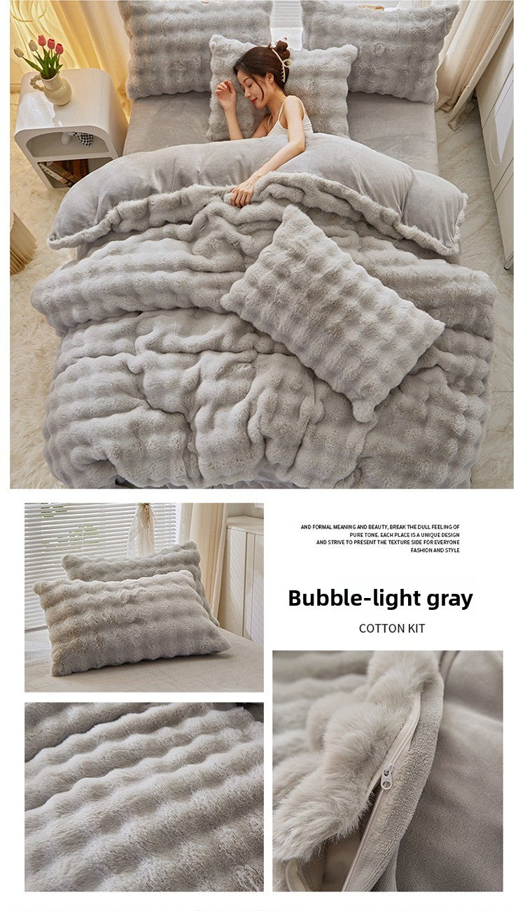 Rabbit Fur Plush Thickened Milk Velvet Bedding Set