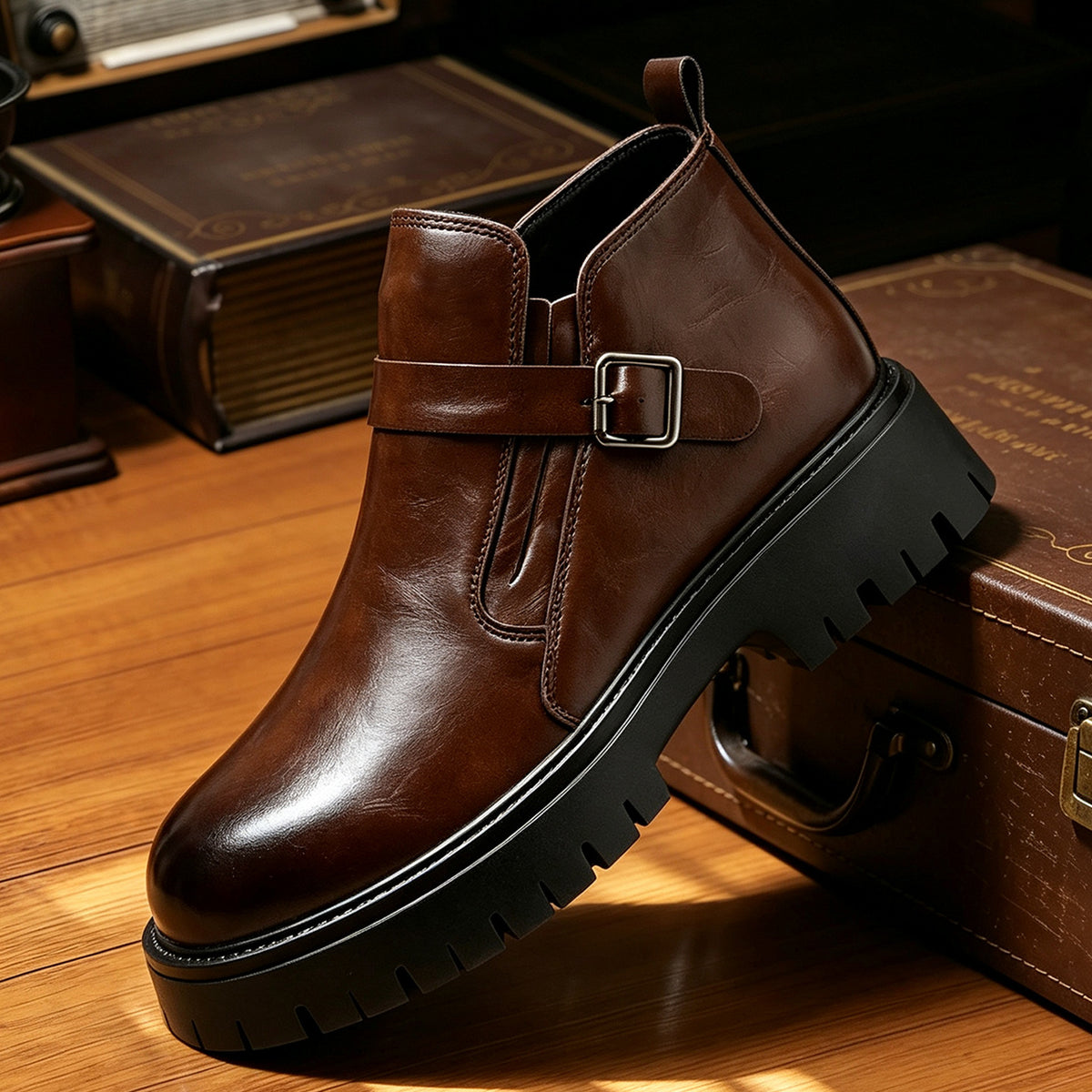 Men's Chunky Heel Leather Boots