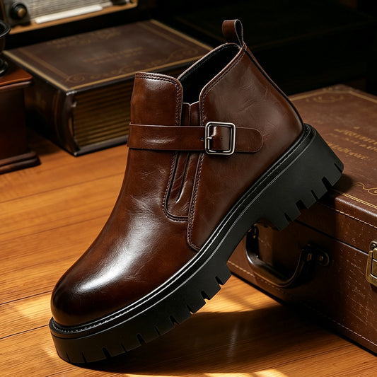 Men's Chunky Heel Leather Boots