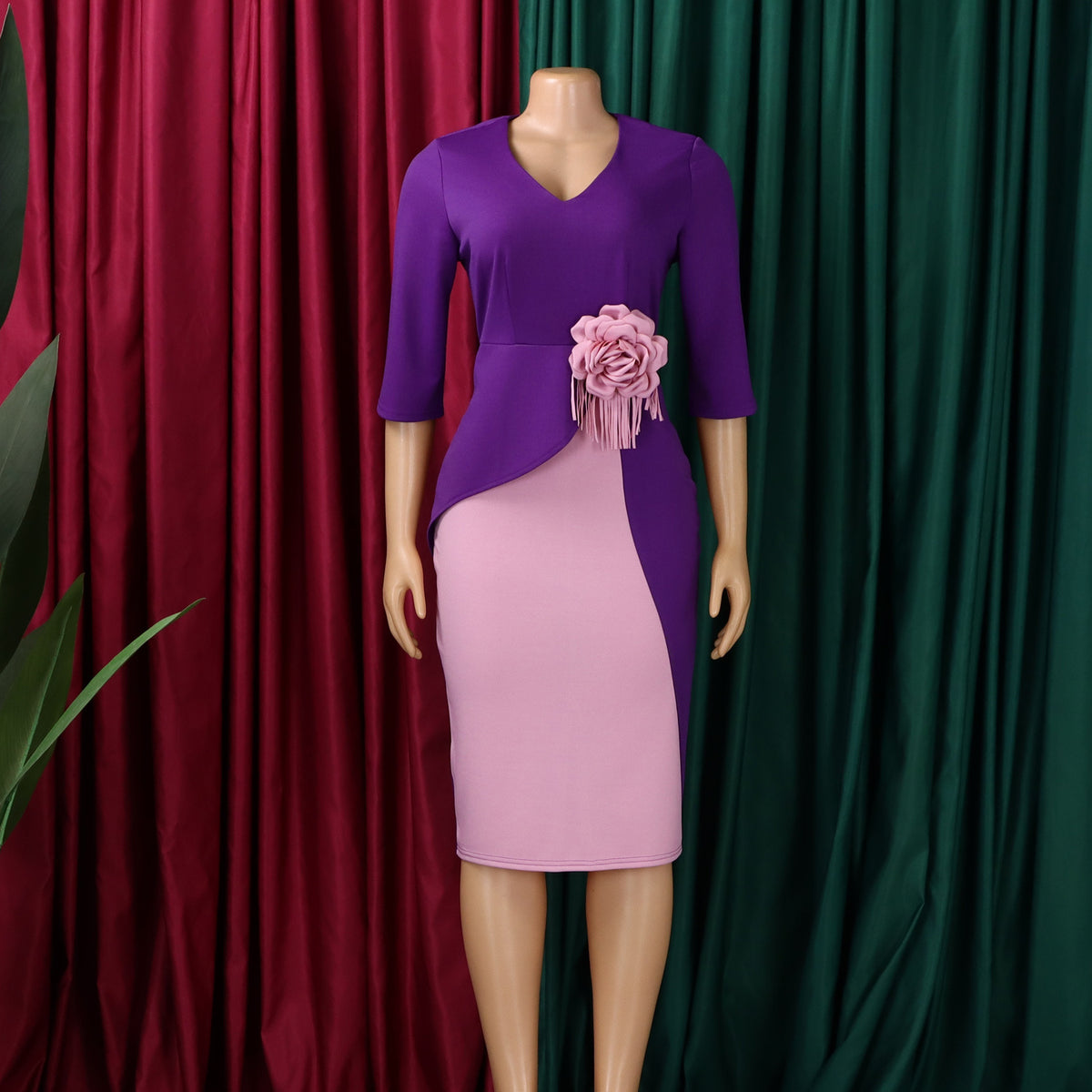 Women's Floral Pleated Half-Sleeve Dress