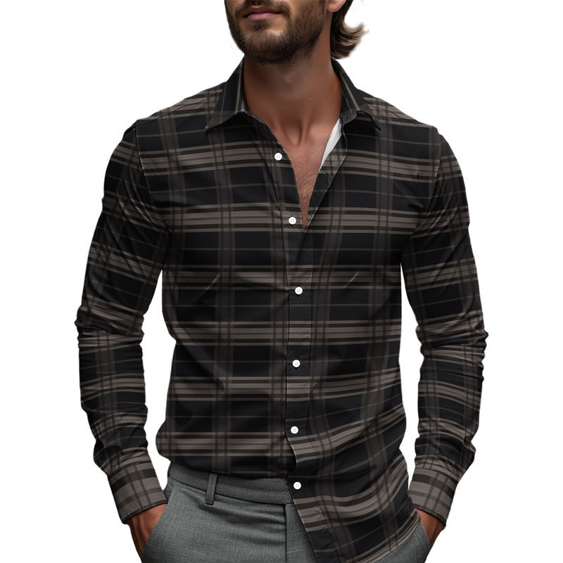 Men's Printed Long-Sleeve Lapel Collar Shirt