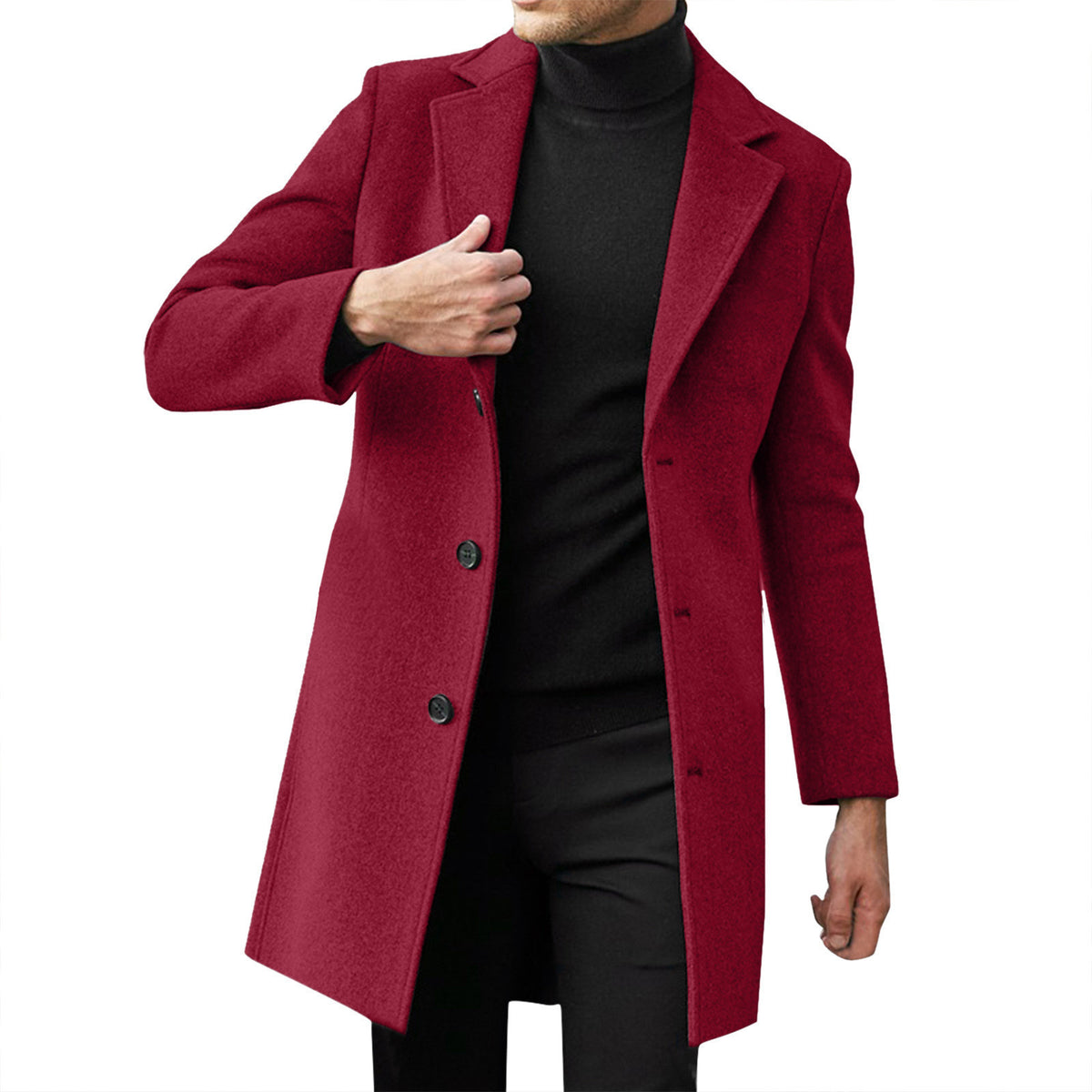 Men's British-Style Mid-Length Wool-Blend Coat