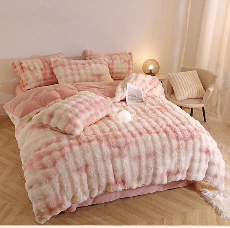 Rabbit Fur Plush Thickened Milk Velvet Bedding Set