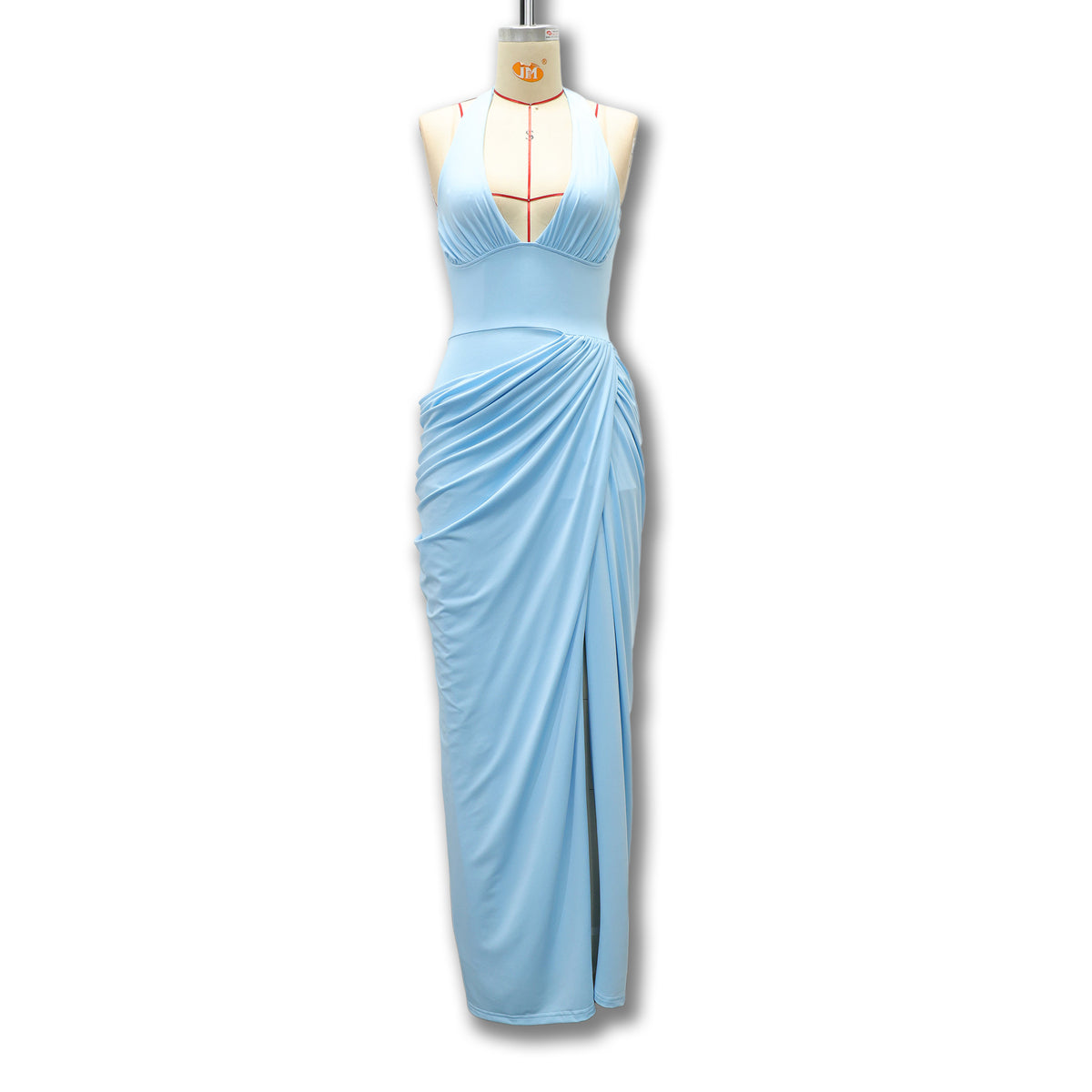 Women's Halter V-Neck Pleated Bodycon Dress