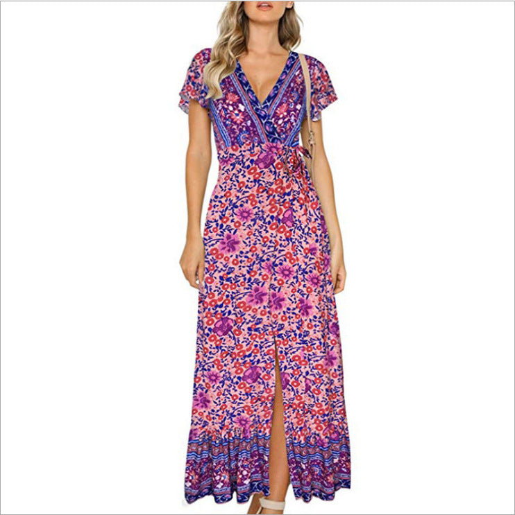 Bohemian Floral Print Sleeveless Maxi Dress in Fireworks Red