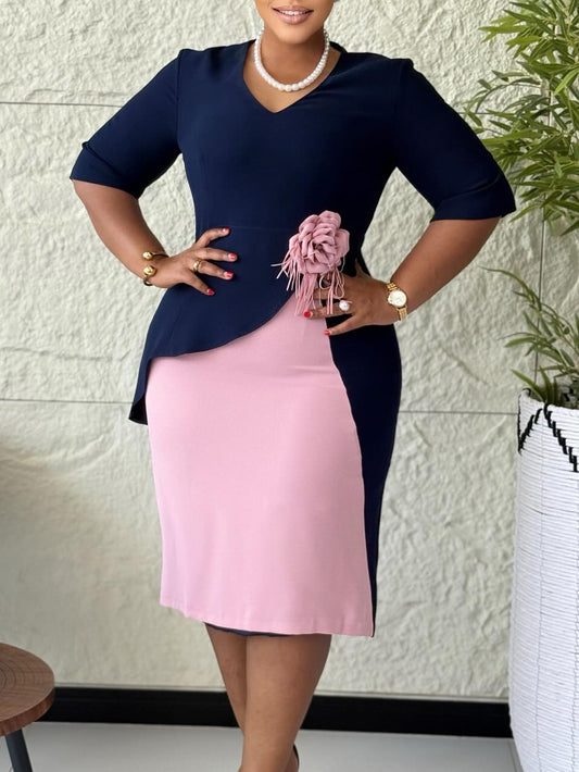 Women's Floral Pleated Half-Sleeve Dress