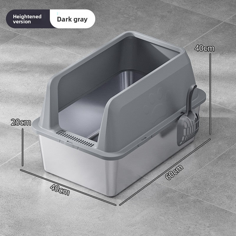 High-Fence Stainless Steel Cat Litter Box