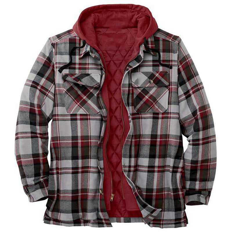 Men's Plaid Hooded Quilted Jacket