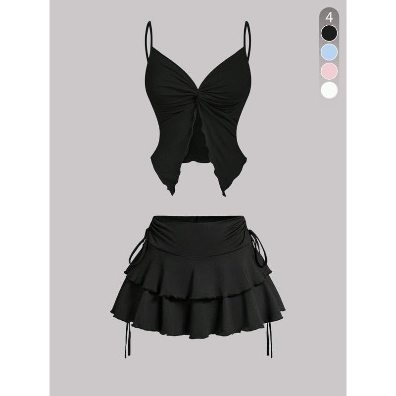 Women's Sleeveless Camisole Top and Tiered Mini Skirt Set