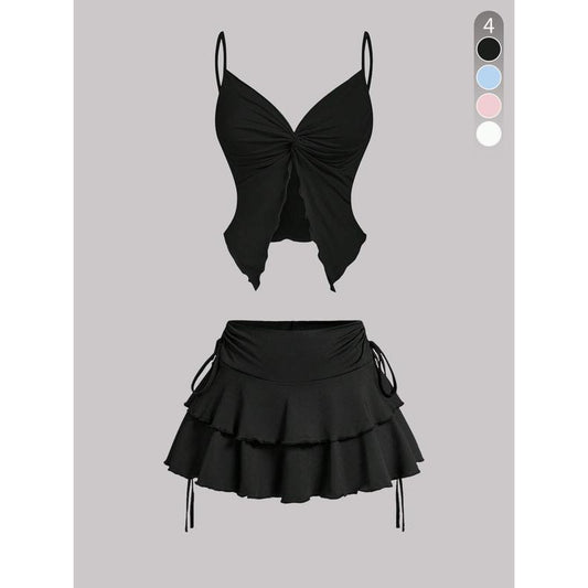 Women's Sleeveless Camisole Top and Tiered Mini Skirt Set